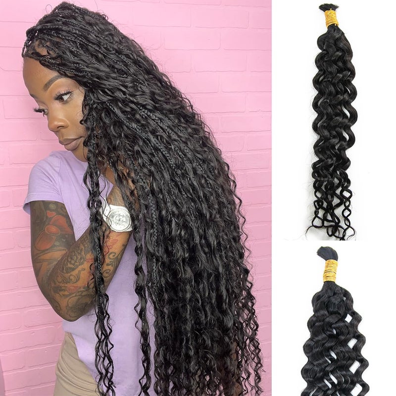 YWIGS Water Wave Human Braiding Hair for Boho Braids 50G Bulk Human Hair for Braiding No Weft Virgin Human Hair 18inch